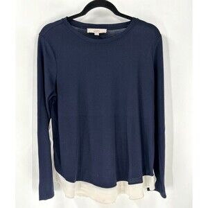 Women's LOFT Blue White Knit Long Sleeve Top Size M